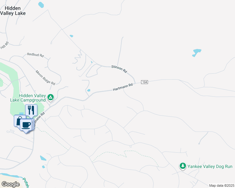 map of restaurants, bars, coffee shops, grocery stores, and more near 19844 Dale Court in Hidden Valley Lake