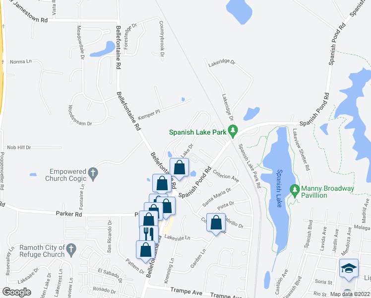 map of restaurants, bars, coffee shops, grocery stores, and more near 12465 Scenic Lake Drive in St. Louis