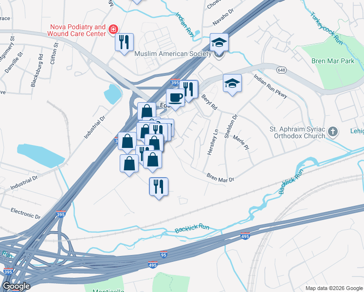 map of restaurants, bars, coffee shops, grocery stores, and more near 5713 Callcott Way in Alexandria