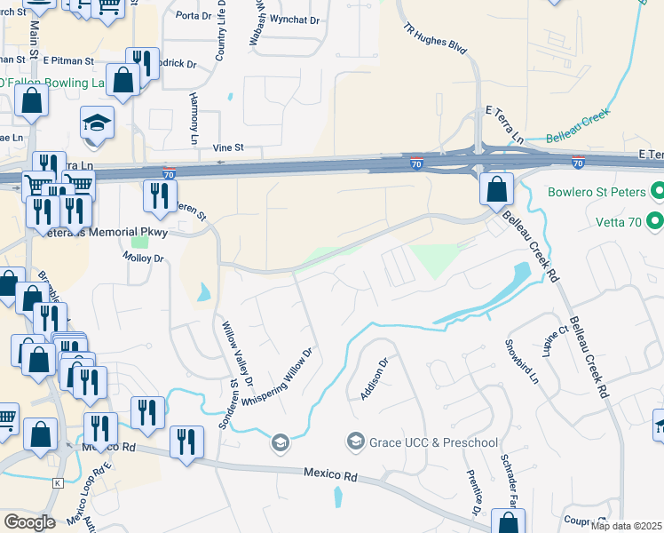 map of restaurants, bars, coffee shops, grocery stores, and more near 1 Summersong Court in O'Fallon
