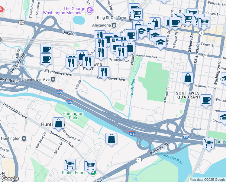 map of restaurants, bars, coffee shops, grocery stores, and more near 825 John Carlyle Street in Alexandria