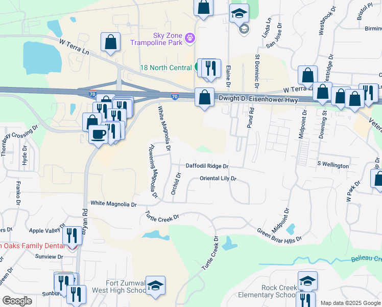 map of restaurants, bars, coffee shops, grocery stores, and more near 45 Mint Court in O'Fallon