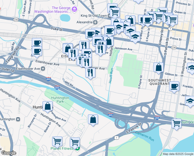 map of restaurants, bars, coffee shops, grocery stores, and more near Bartholomew Street in Alexandria