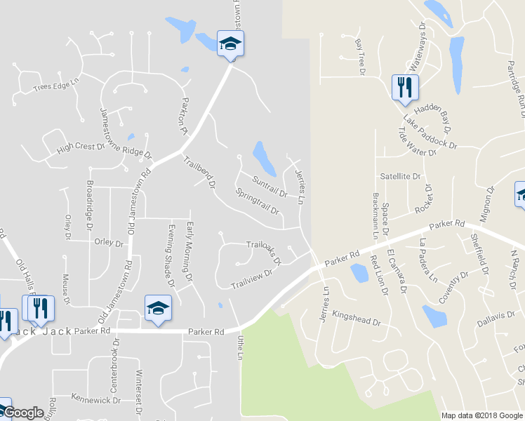 map of restaurants, bars, coffee shops, grocery stores, and more near 5310 Springtrail Drive in Florissant