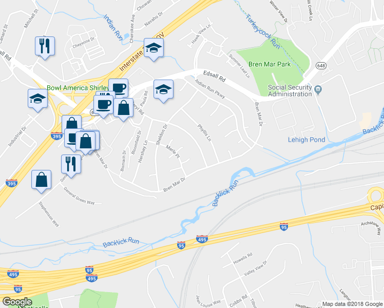 map of restaurants, bars, coffee shops, grocery stores, and more near 5608 Eton Court in Alexandria