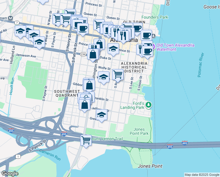 map of restaurants, bars, coffee shops, grocery stores, and more near 417 Gibbon Street in Alexandria