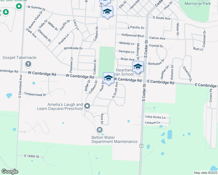 map of restaurants, bars, coffee shops, grocery stores, and more near 109 West Cambridge Road in Belton