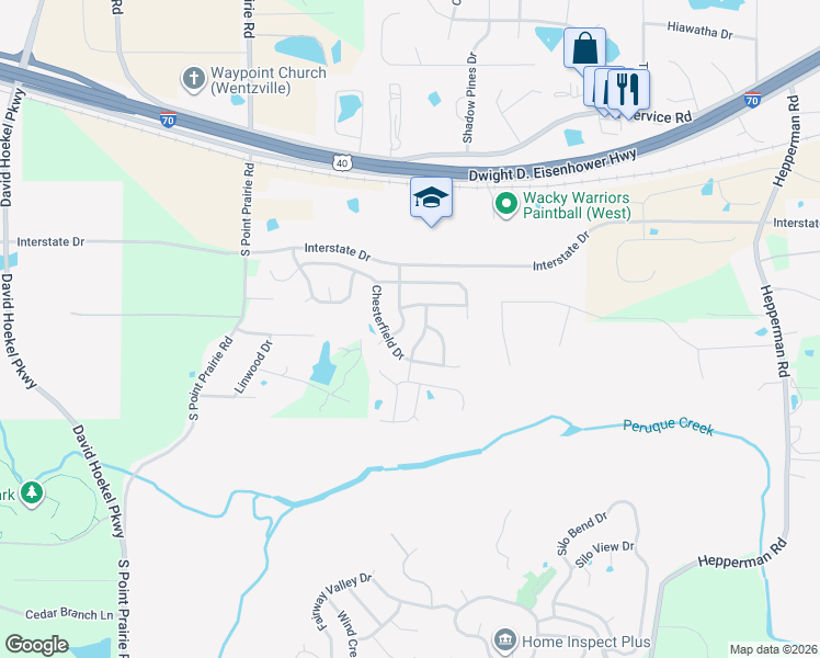 map of restaurants, bars, coffee shops, grocery stores, and more near 324 Columbus Drive in Wentzville