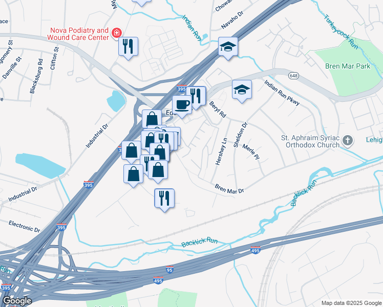 map of restaurants, bars, coffee shops, grocery stores, and more near 5707 Callcott Way in Alexandria