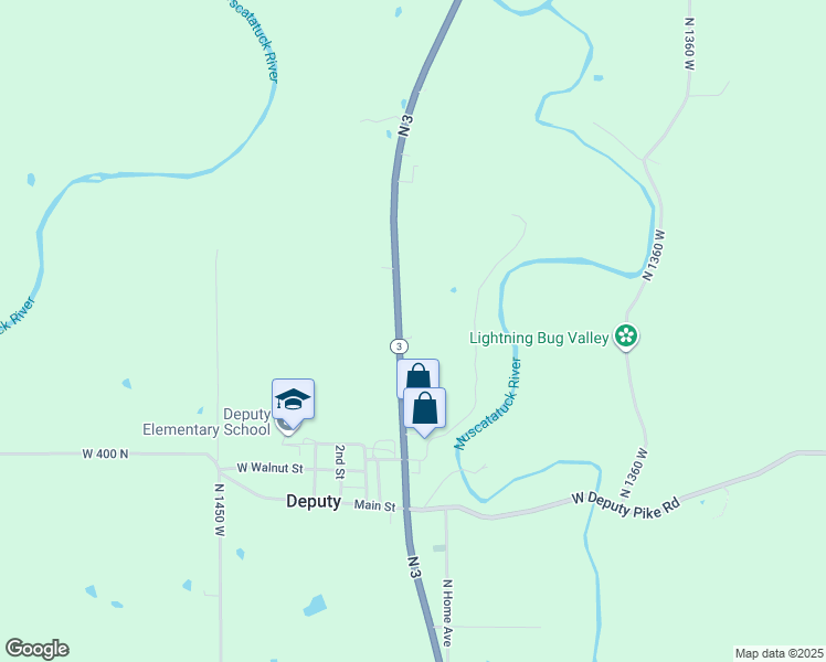 map of restaurants, bars, coffee shops, grocery stores, and more near 4254 Indiana 3 in Deputy