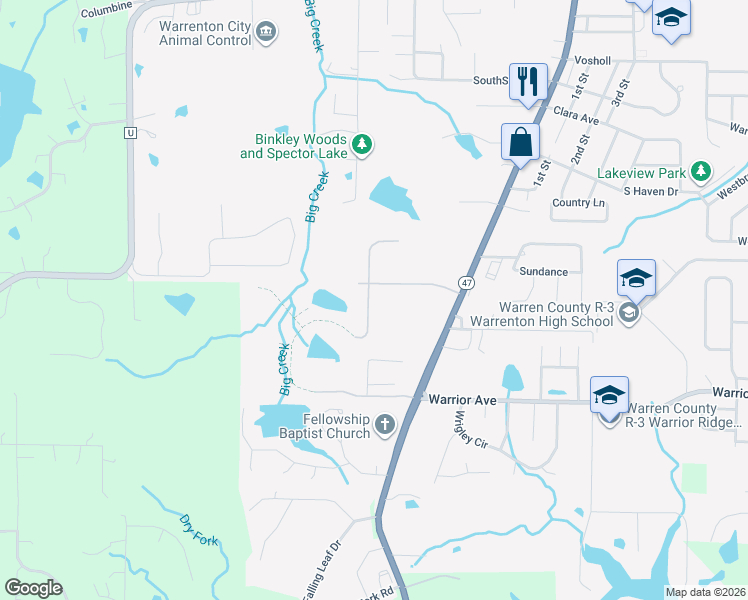 map of restaurants, bars, coffee shops, grocery stores, and more near 27512 Forest Ridge Court in Warrenton