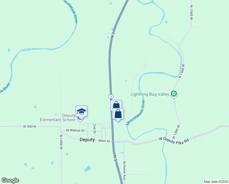 map of restaurants, bars, coffee shops, grocery stores, and more near 4254 Indiana 3 in Deputy