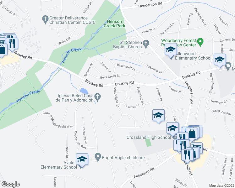 map of restaurants, bars, coffee shops, grocery stores, and more near 6606 Middlefield Road in Fort Washington