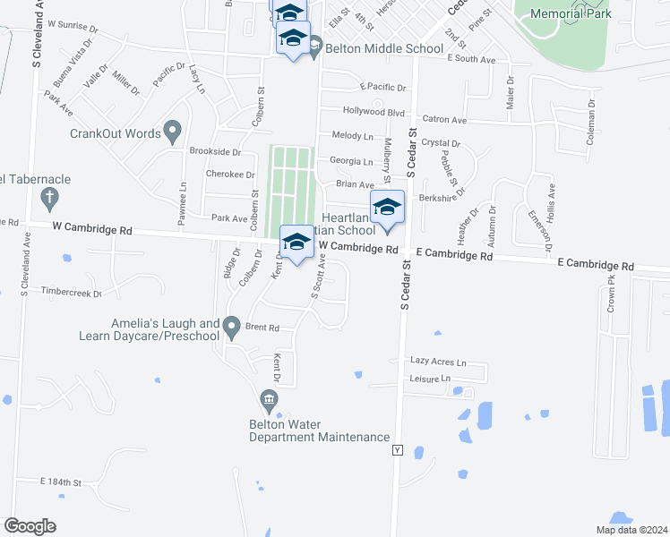 map of restaurants, bars, coffee shops, grocery stores, and more near 111 Cambridge Meadows Drive in Belton
