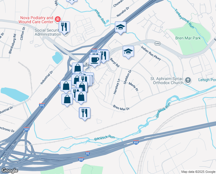map of restaurants, bars, coffee shops, grocery stores, and more near 5610 Bloomfield Drive in Alexandria