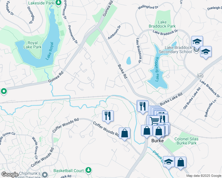 map of restaurants, bars, coffee shops, grocery stores, and more near 5711 Crownleigh Court in Burke