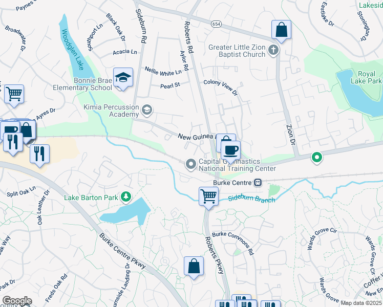 map of restaurants, bars, coffee shops, grocery stores, and more near 5578 Glasgow Woods Court in Fairfax