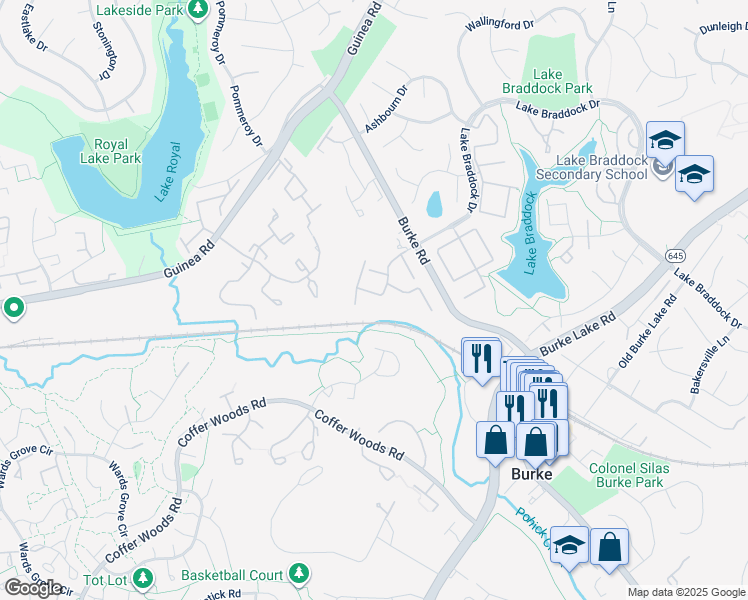 map of restaurants, bars, coffee shops, grocery stores, and more near 5711 Crownleigh Court in Burke