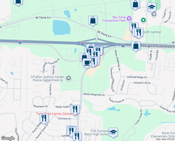 map of restaurants, bars, coffee shops, grocery stores, and more near 950 Bryan Road in O'Fallon
