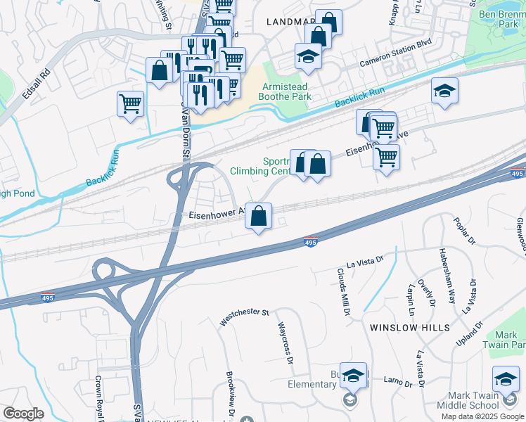 map of restaurants, bars, coffee shops, grocery stores, and more near 5690 Eisenhower Avenue in Alexandria