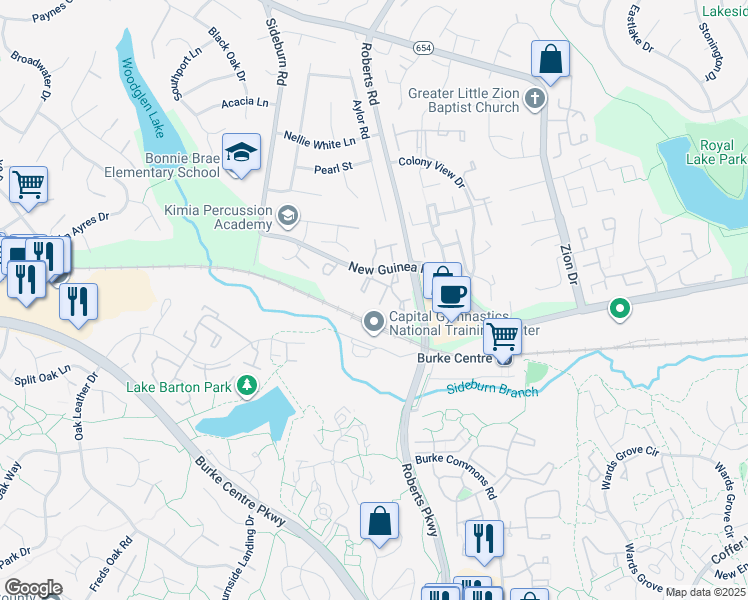 map of restaurants, bars, coffee shops, grocery stores, and more near 5578 Glasgow Woods Court in Fairfax
