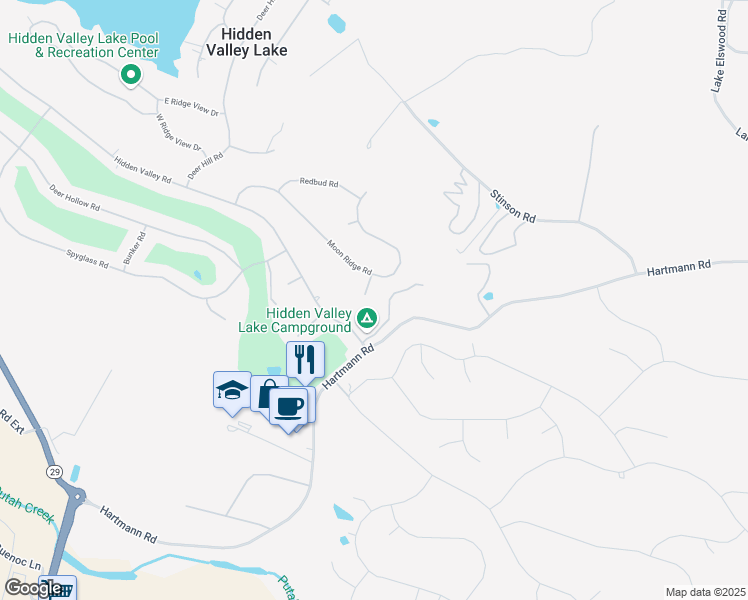 map of restaurants, bars, coffee shops, grocery stores, and more near 18051 Vista Point Court in Hidden Valley Lake