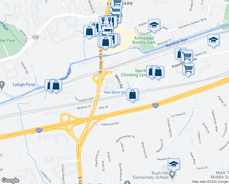 map of restaurants, bars, coffee shops, grocery stores, and more near 932 Harrison Circle in Alexandria