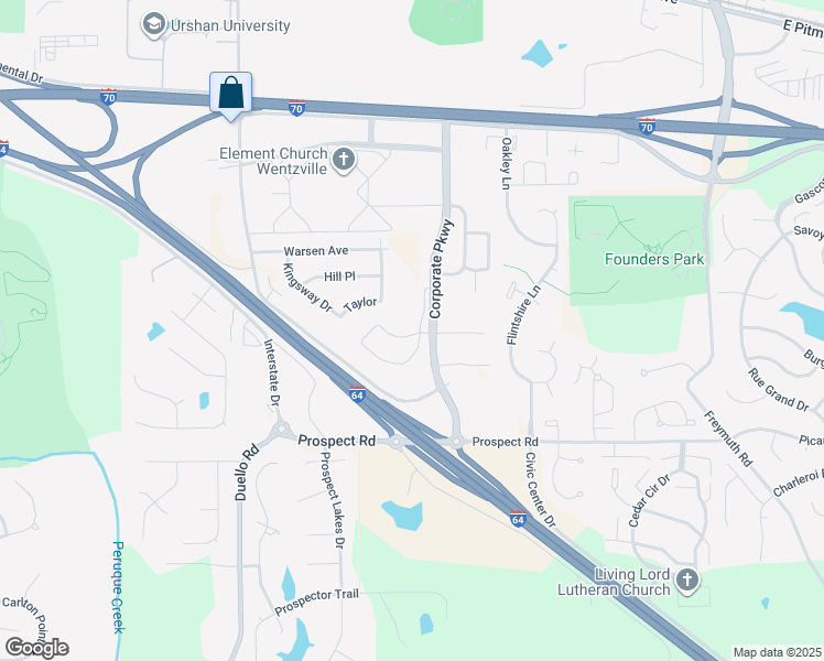 map of restaurants, bars, coffee shops, grocery stores, and more near 1320 South Callahan Road in Wentzville