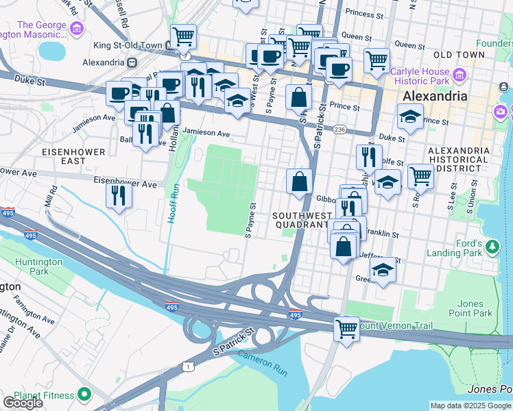 map of restaurants, bars, coffee shops, grocery stores, and more near 624 South Payne Street in Alexandria