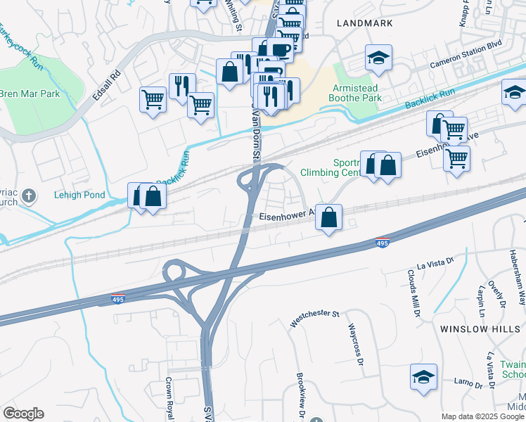 map of restaurants, bars, coffee shops, grocery stores, and more near 974 Harrison Circle in Alexandria