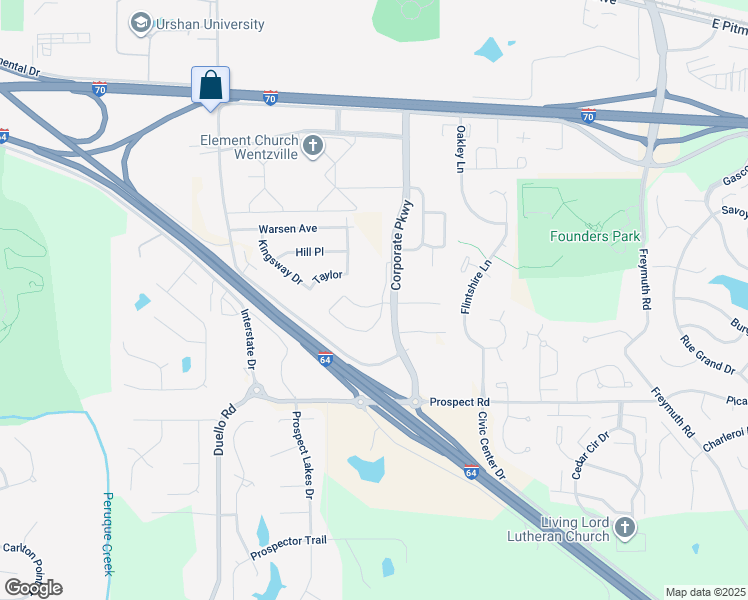 map of restaurants, bars, coffee shops, grocery stores, and more near in Wentzville