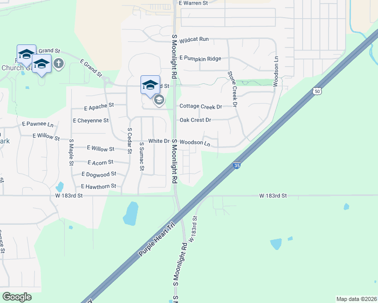 map of restaurants, bars, coffee shops, grocery stores, and more near 822 South Creekside Drive in Gardner