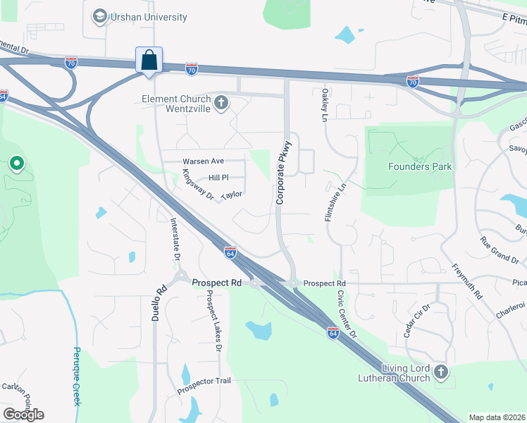 map of restaurants, bars, coffee shops, grocery stores, and more near in Wentzville
