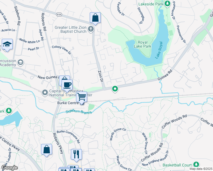 map of restaurants, bars, coffee shops, grocery stores, and more near 5535 Lakewhite Court in Fairfax