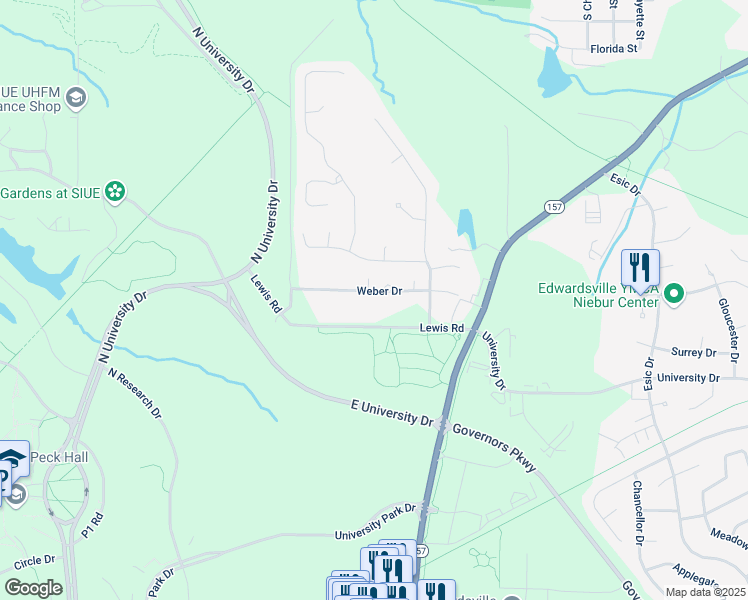 map of restaurants, bars, coffee shops, grocery stores, and more near 1533 Lewis Road in Edwardsville
