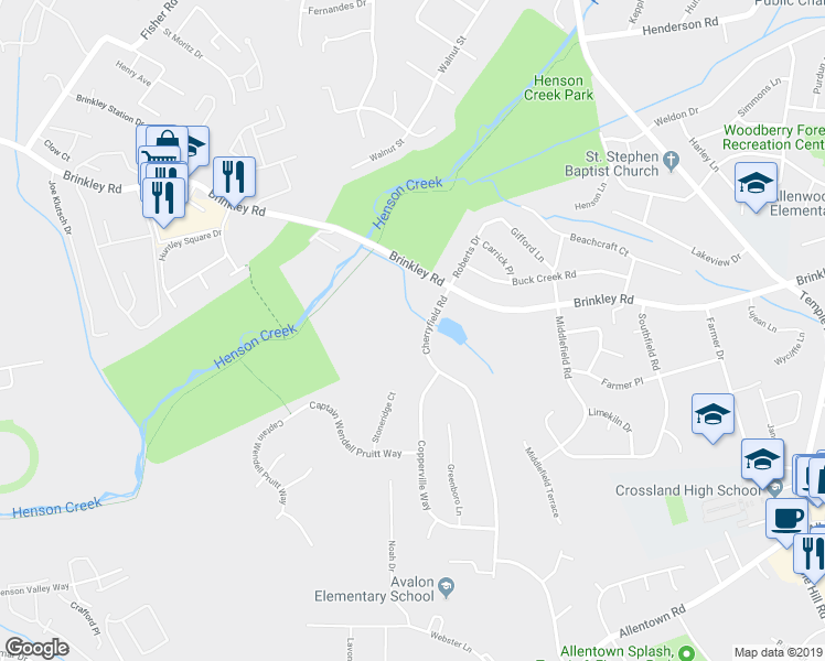 map of restaurants, bars, coffee shops, grocery stores, and more near 6701 Cherryfield Road in Fort Washington