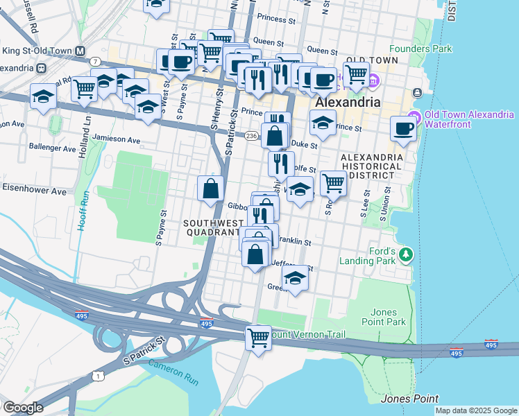 map of restaurants, bars, coffee shops, grocery stores, and more near 719 Gibbon Street in Alexandria