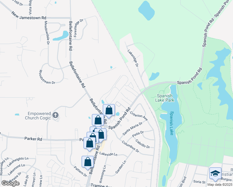 map of restaurants, bars, coffee shops, grocery stores, and more near 12465 Scenic Lake Drive in St. Louis