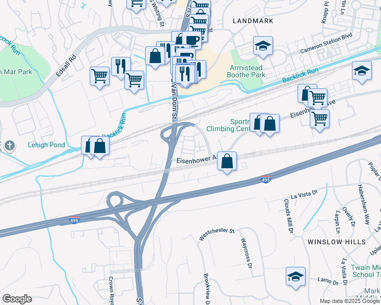 map of restaurants, bars, coffee shops, grocery stores, and more near 949 Harrison Circle in Alexandria