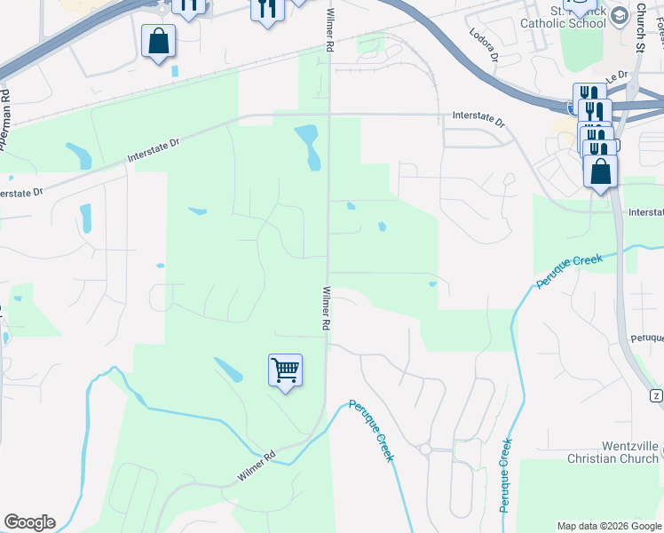 map of restaurants, bars, coffee shops, grocery stores, and more near 205 Corona Way in Wentzville