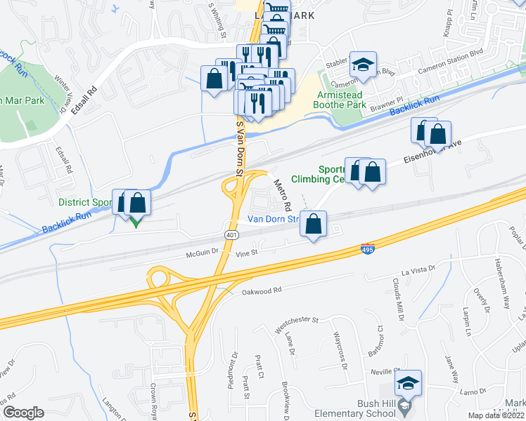 map of restaurants, bars, coffee shops, grocery stores, and more near 949 Harrison Circle in Alexandria