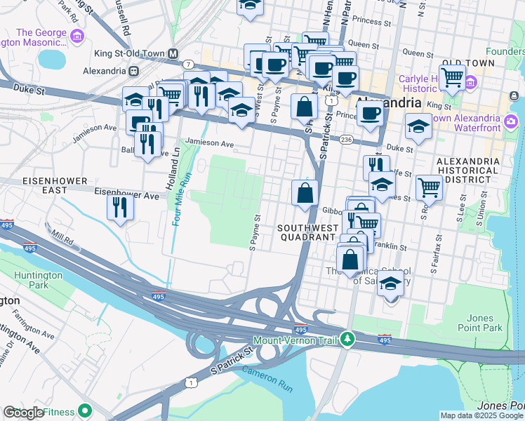 map of restaurants, bars, coffee shops, grocery stores, and more near 612 South Payne Street in Alexandria