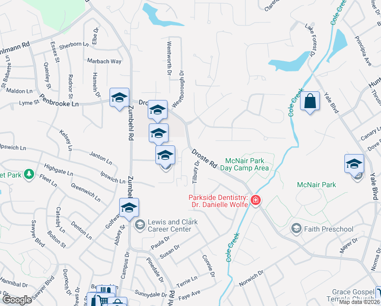map of restaurants, bars, coffee shops, grocery stores, and more near 912 Parkcrest Drive in Saint Charles