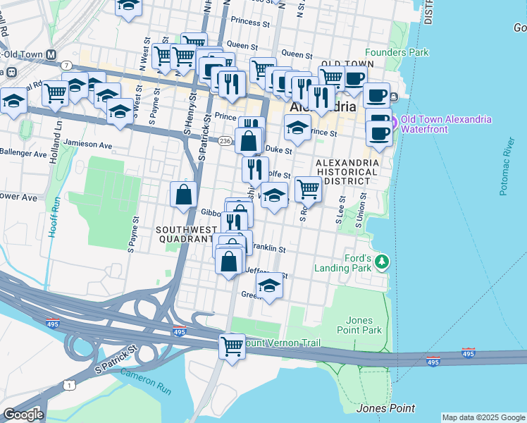 map of restaurants, bars, coffee shops, grocery stores, and more near 549 South Saint Asaph Street in Alexandria