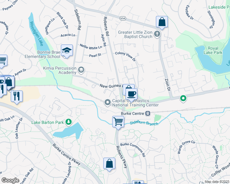 map of restaurants, bars, coffee shops, grocery stores, and more near 5557 Hecate Court in Fairfax