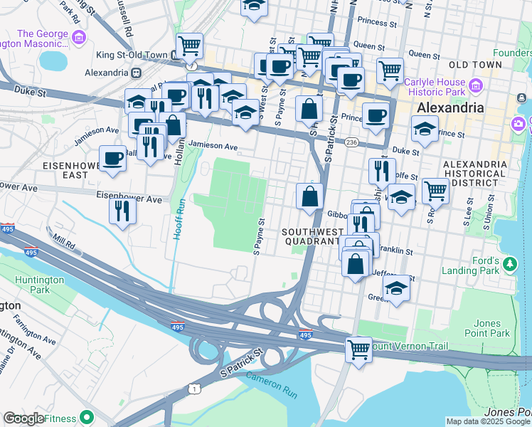 map of restaurants, bars, coffee shops, grocery stores, and more near 612 South Payne Street in Alexandria