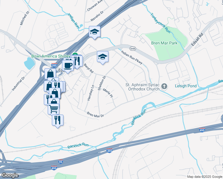 map of restaurants, bars, coffee shops, grocery stores, and more near 5604 Bristol Court in Alexandria