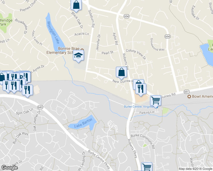 map of restaurants, bars, coffee shops, grocery stores, and more near 5569 Caithness Court in Fairfax