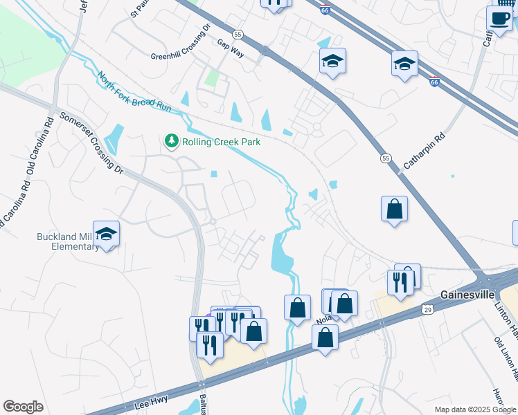 map of restaurants, bars, coffee shops, grocery stores, and more near 14736 Links Pond Circle in Gainesville