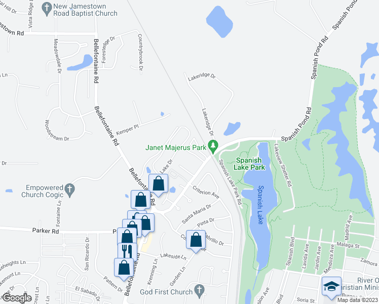 map of restaurants, bars, coffee shops, grocery stores, and more near 1514 Leonaire Court in St. Louis